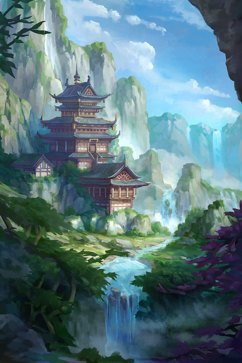pagoda, temple, building, slope, art, HD phone wallpaper