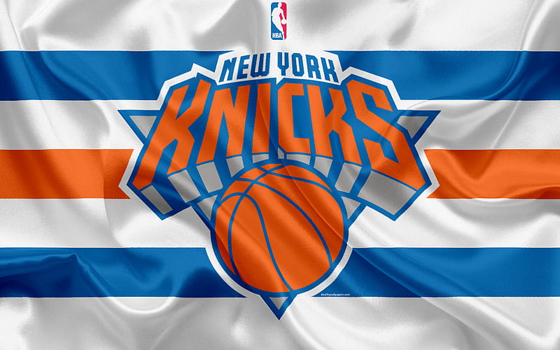 New York Knicks, basketball club, NBA, emblem, logo, USA, National Basketball Association, silk flag, basketball, New York, USA basketball league, Atlantic Division, HD wallpaper