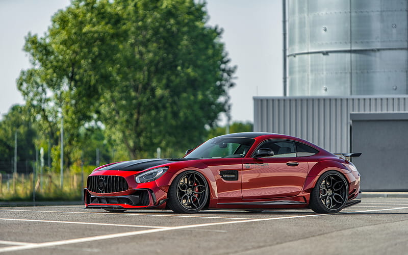 Mercedes-Benz GT S AMG, 2018, Prior Design, side view, red supercar, tuning GT S, red sports coupe, aerodynamic body kit, PD700GTR, Mercedes, HD wallpaper