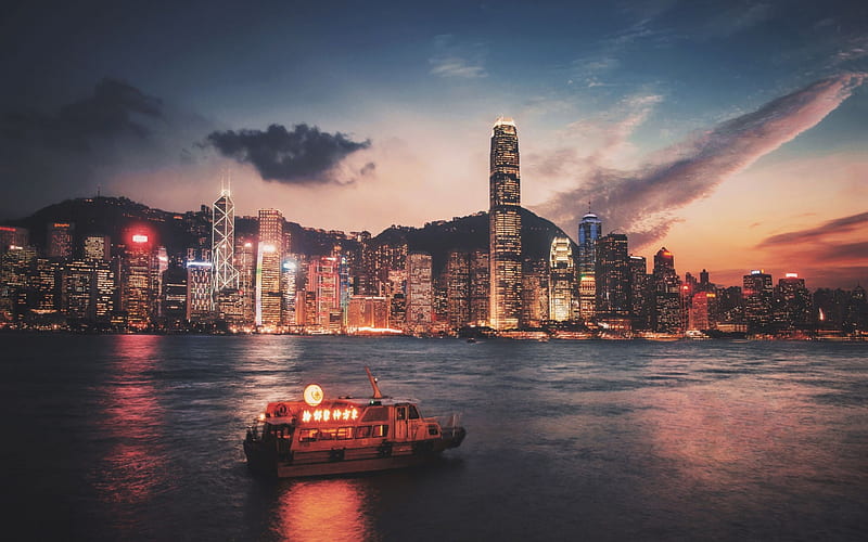 Hong Kong, centro de comercio internacional, rascacielos, paisaje urbano,  noche, Fondo de pantalla HD | Peakpx