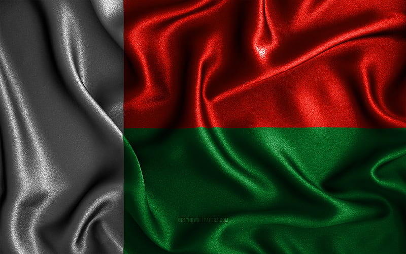 Madagascar flag silk wavy flags, African countries, national symbols, Flag of Madagascar, fabric flags, 3D art, Madagascar, Africa, Madagascar 3D flag, HD wallpaper