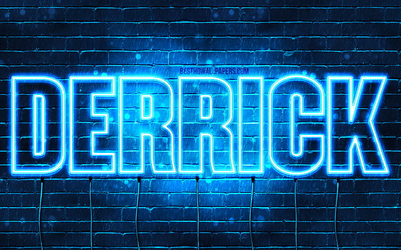 Derrick with names, horizontal text, Derrick name, blue neon lights, with Derrick name, HD wallpaper