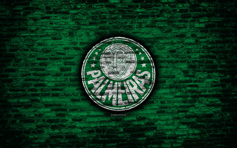 SE Palmeiras emblem, Brazilian Seria A, grunge, soocer, Brazil, Palmeiras, football club, brick texture, Palmeiras FC, HD wallpaper