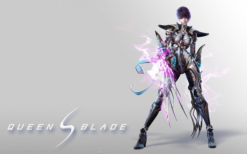 Queen Blade, smile, short, sexy, armor, fire, claw, cool, blade, hot, light, black hair, HD wallpaper