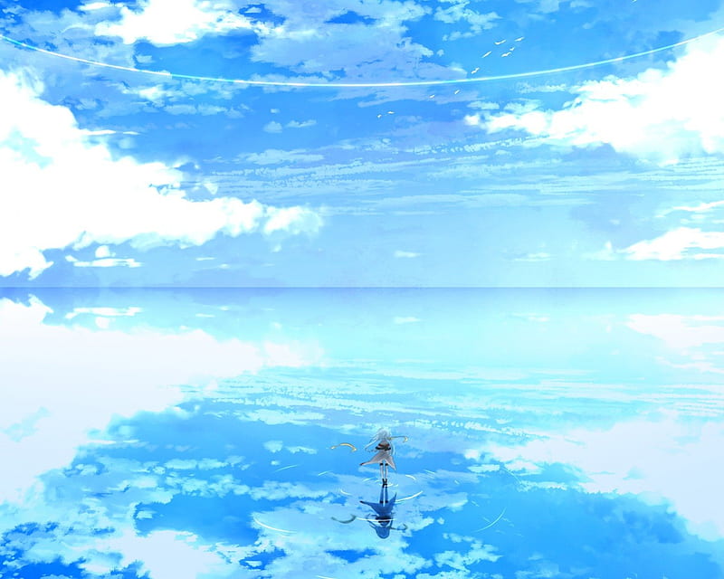 Horizon, scenic, bonito, anime, beauty, anime girl, reflection, scenery,  blue, HD wallpaper | Peakpx