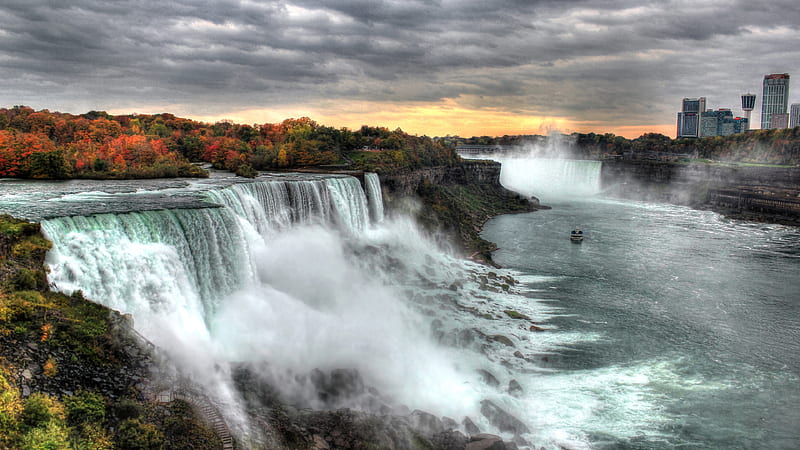 Niagara Waterfalls During Sunset Nature, HD wallpaper