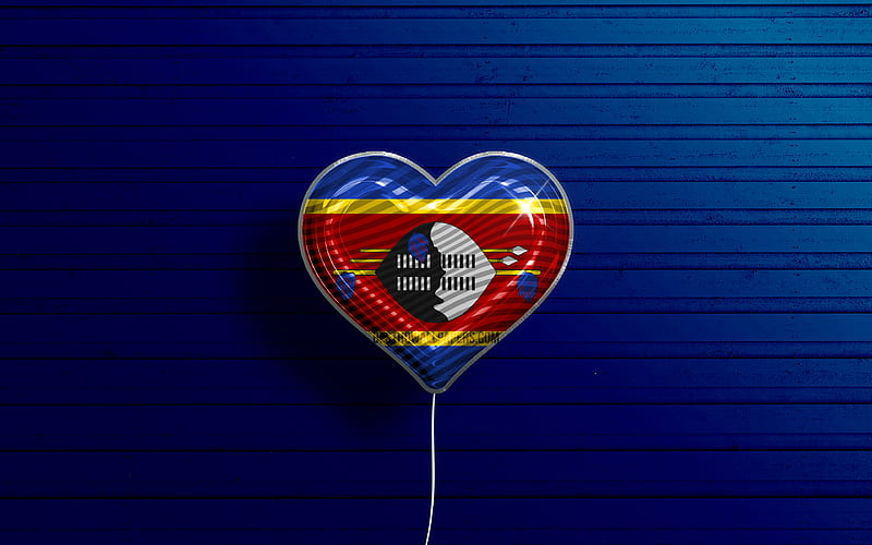 I Love Eswatini realistic balloons, blue wooden background, African countries, Eswatini flag heart, favorite countries, flag of Eswatini, balloon with flag, Eswatini flag, Eswatini, Love Eswatini, HD wallpaper