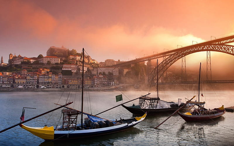 River Douro, portugal, boats, city, bridge, HD wallpaper