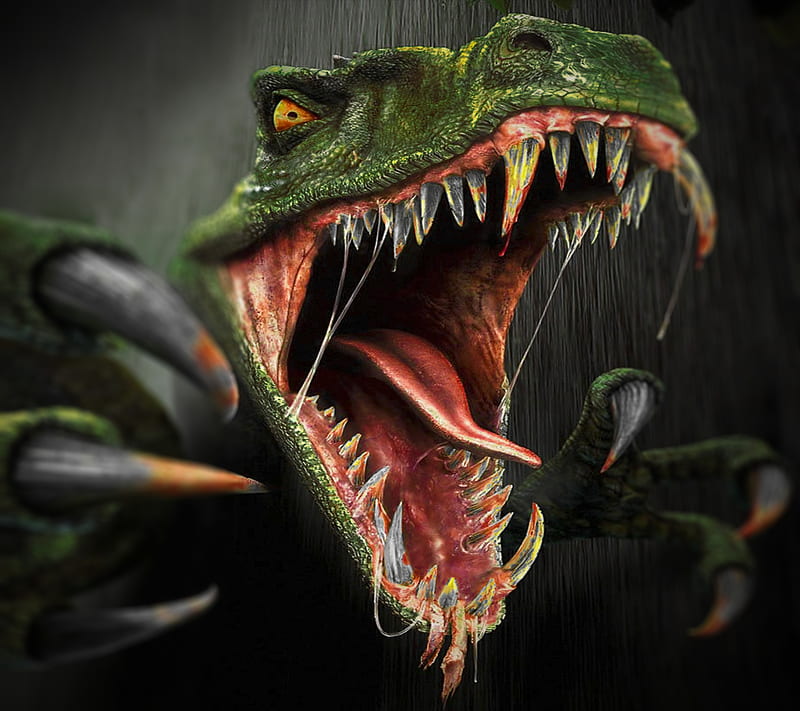 Raptor, art, dinosaur, horror, jura, lizard, predator, rex, scary, HD wallpaper