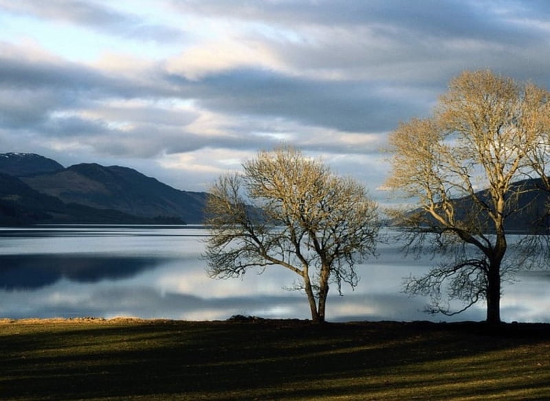 ❤️Serenity At Loch Ness Scotland, Clouds, Sky, Nature, Trees, Scotland, Loch Ness, HD wallpaper