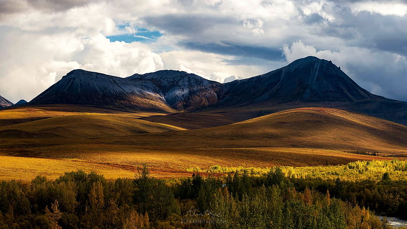 Rolling Light on the Fall Color of Tombstone, Yukon, sky, hills, canada, autumn, landscape, clouds, HD wallpaper