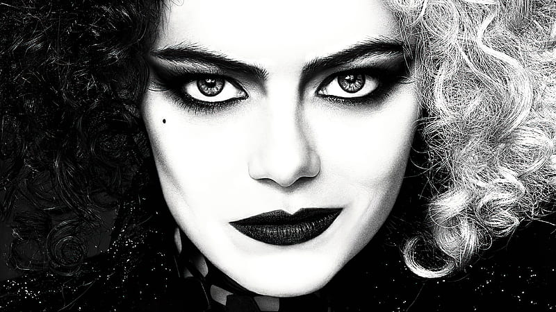 Movie, Cruella, Black & White, Close-Up, Cruella (Movie), Emma Stone, Face, Woman, HD wallpaper