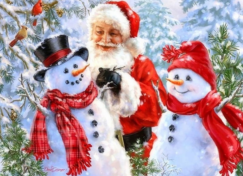 Holiday Greetings, Christmas, snowmen, holidays, New Year, love four seasons, snowman, santa claus, xmas and new year, winter, cardinals, paintings, snow, weird things people wear, HD wallpaper