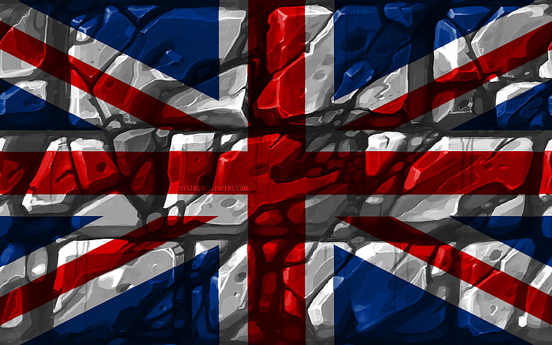 United Kingdom flag, brickwall European countries, national symbols, Flag of United Kingdom, creative, United Kingdom, Union Jack, Europe, United Kingdom 3D flag, HD wallpaper