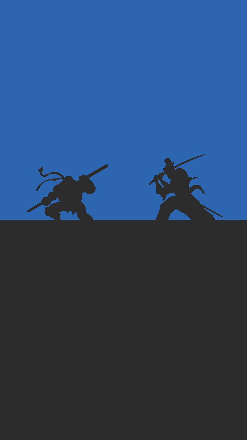Turtle vs Foot Clan, blue, flat, gris, material, minimal, ninja, HD phone wallpaper