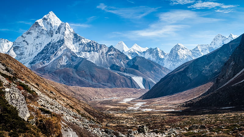 himalayan, snow line, mountains, clouds, scenery, rocks, Landscape, HD wallpaper