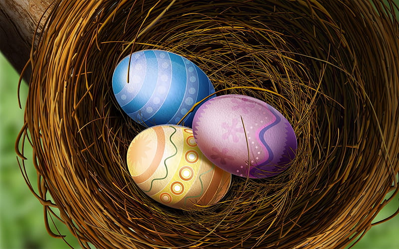 Asadal Fantasy Art Design-Easter Eggs in Nest, HD wallpaper