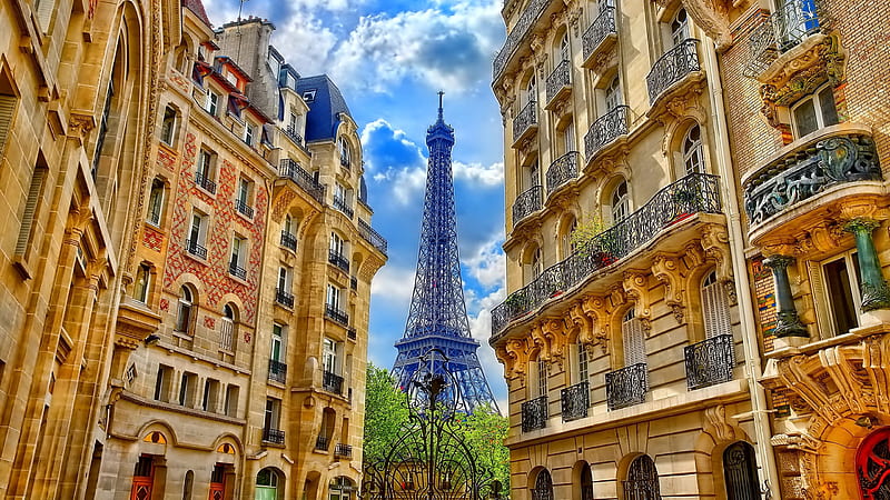 Eiffel Tower, Paris, Architecture, houses, cityscape, France, clouds, sky, beauty, HD wallpaper