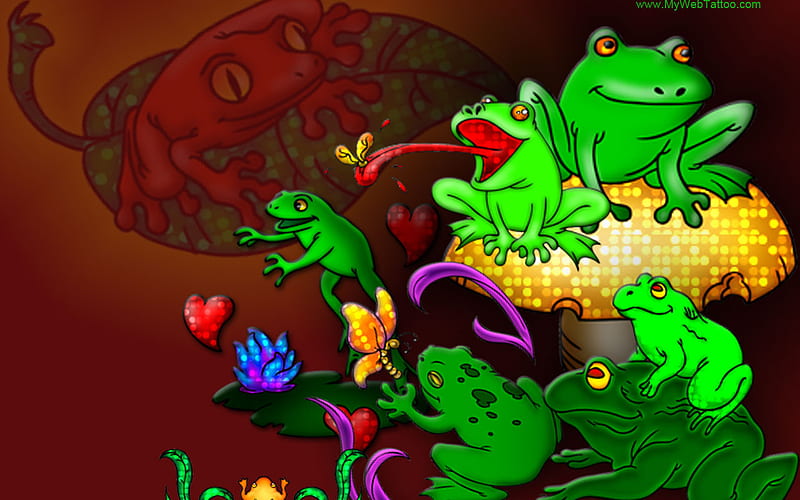 Ranas, ranas, verde, hongo, primavera, dibujos animados, Fondo de pantalla  HD | Peakpx