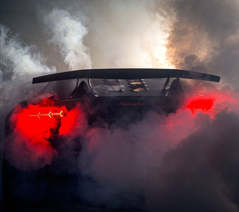 Lamborghini BurnOut, automobile, aventador, back light, car night, smoke, stunt, HD wallpaper
