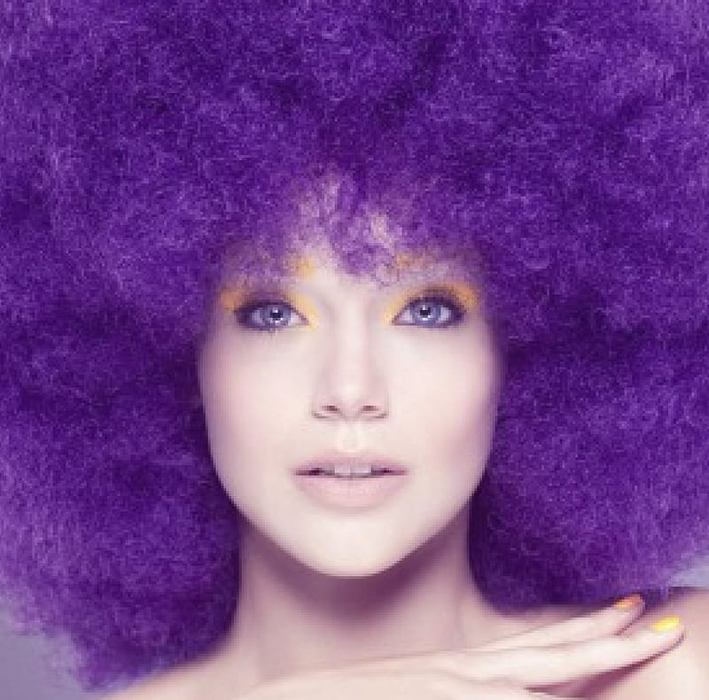 Purple Hair Style, gorgeous face, purple color, makeup, hair style, beauty, portrait, woman, HD wallpaper