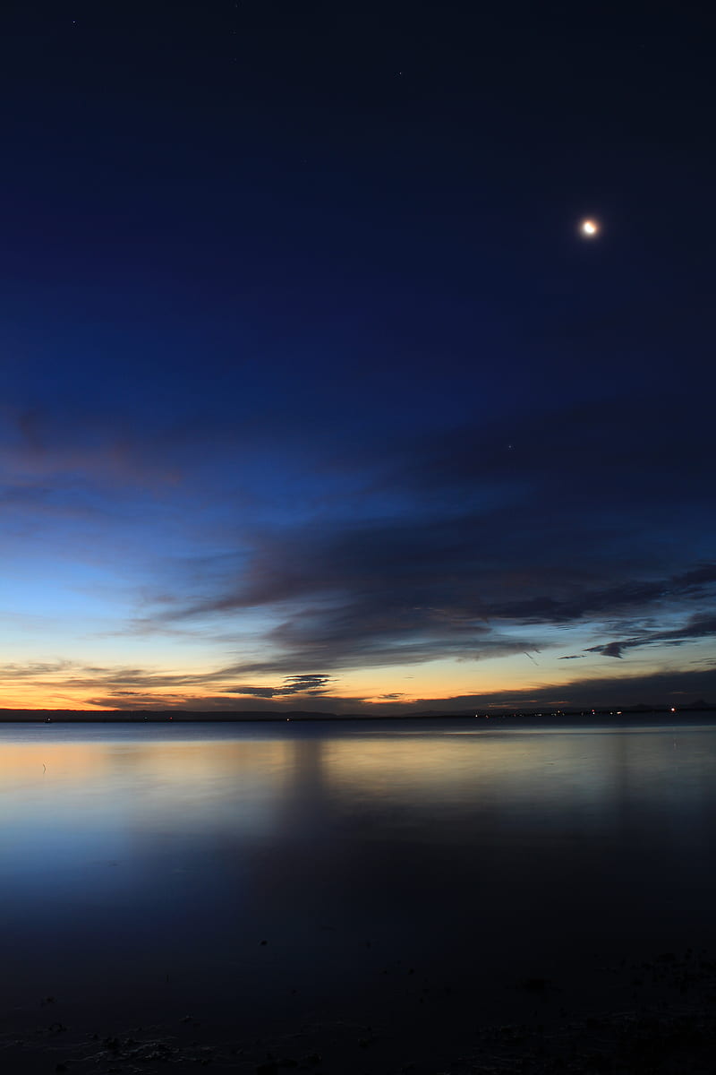 lake, dusk, landscape, horizon, dark, HD phone wallpaper