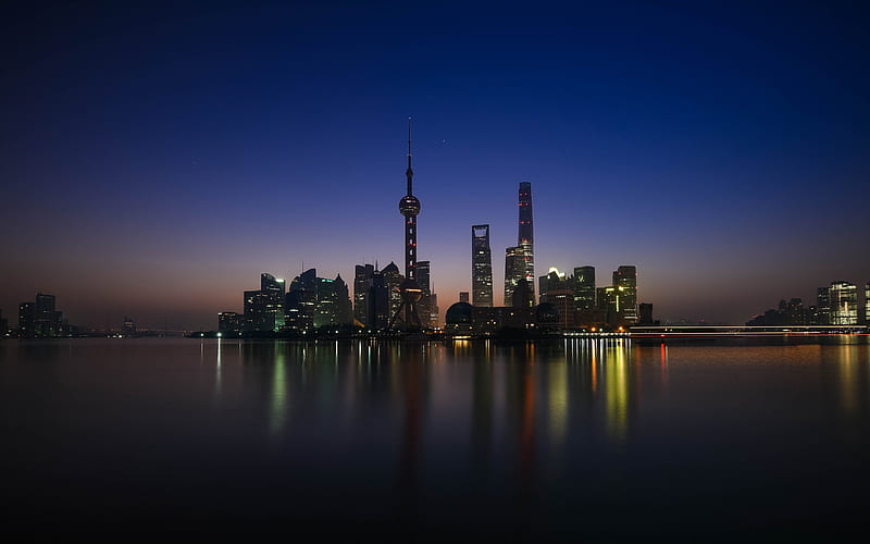 Huangpu River, nightscapes, skyscrapers, Shanghai, China, Asia, HD wallpaper