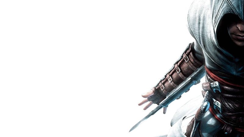 Assassins Creed, hood, altair, white, dagger, HD wallpaper