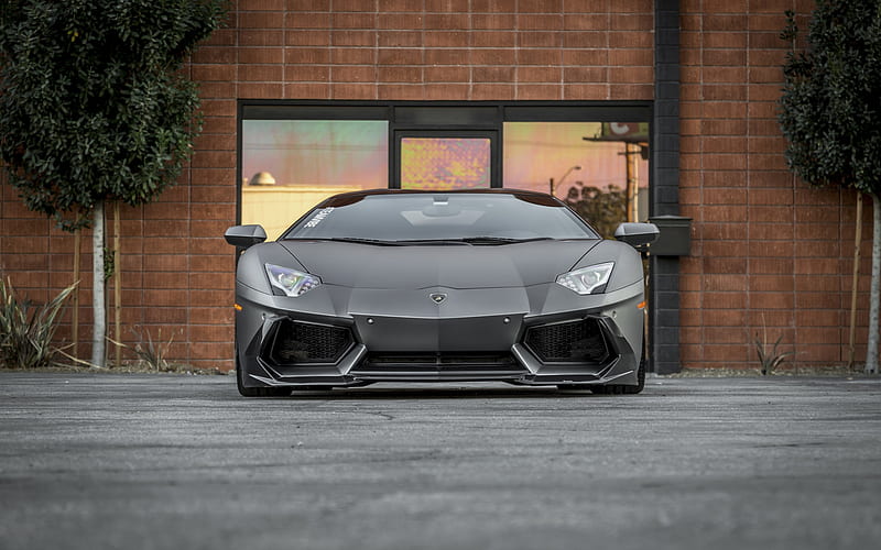 Lamborghini Aventador, 2018, LP 700-4, front view, gray matte Aventador, supercar, tuning, Italian sports cars, Graphite Aventador, Lamborghini, HD wallpaper