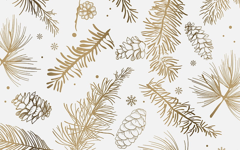 Texture, pattern, craciun, christmas, golden, pine cone, paper, white, HD wallpaper