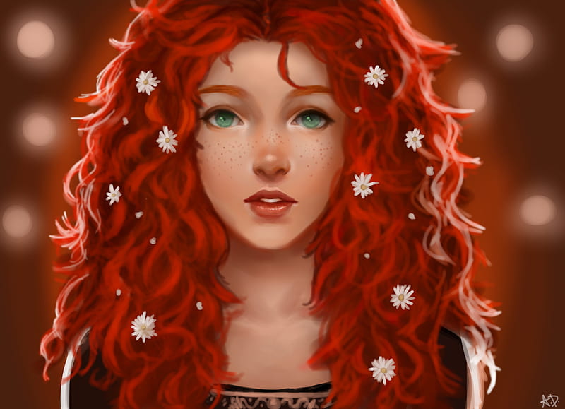 Women, Artistic, Daisy, Girl, Green Eyes, Red Hair, Woman, HD wallpaper |  Peakpx
