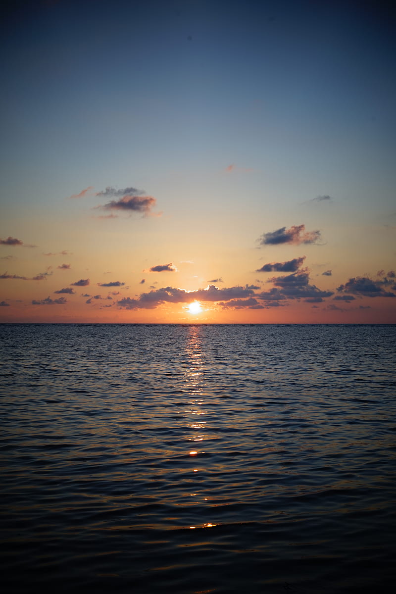 sunset, sea, waves, sun, clouds, HD phone wallpaper