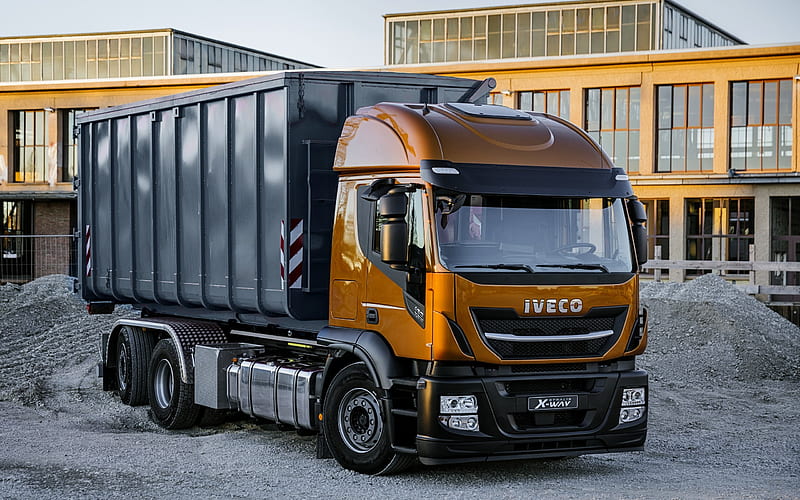 Iveco Stralis X-Way, new trucks, dump truck, 6x4, crushed stone transportation, orange-black Stralis, Super Loader, Iveco, HD wallpaper