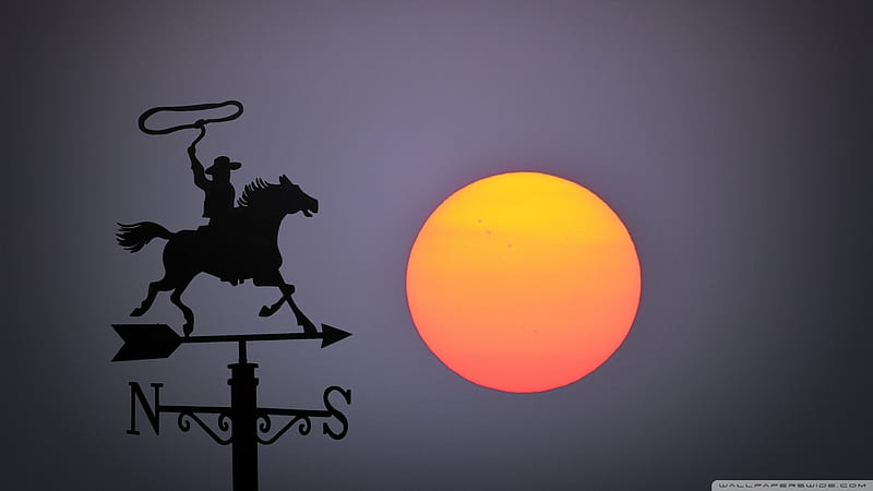 Big sunset behind wind vane, Sun, Cowboy, Weather vane, Wind vane, Sunset, HD wallpaper