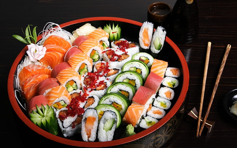 sushi, japanese food, asian cuisine, Food, HD wallpaper