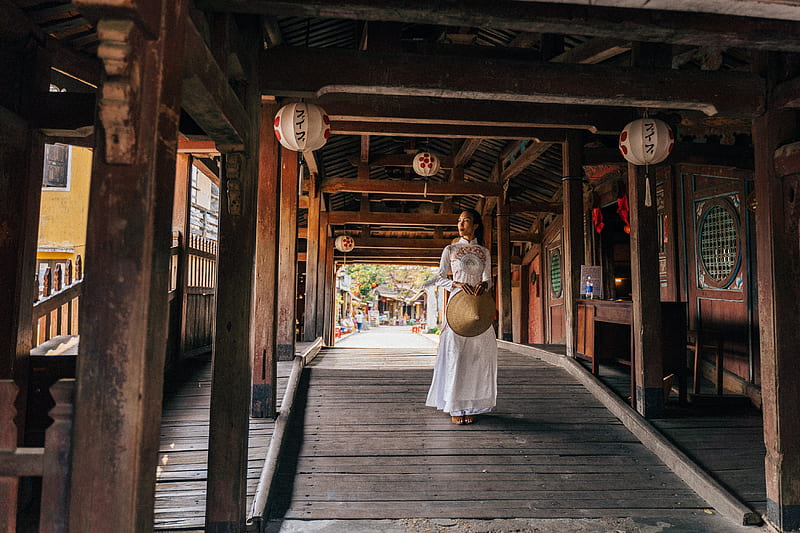 Woman in White Dress Walking on Wooden Pathway, HD wallpaper