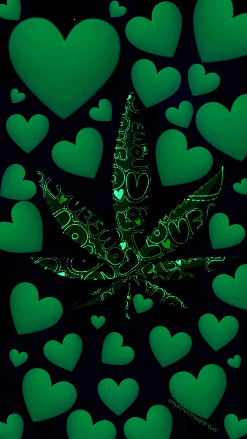 Green Love, 420, black, green, corazones, kush, love, marijuana, pot, pot leaf, HD phone wallpaper