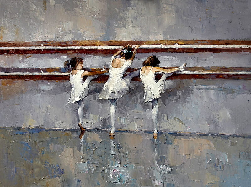 The Three Graces F, dancers, art, painting, bonito, girls, illustration, ballerinas, artwork, HD wallpaper