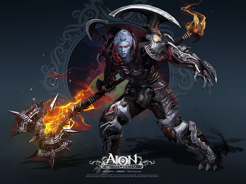 Devil Warrior, action, video game, aion, cprg, adventure, fire, fantasy, 3d, warrior, weapon, HD wallpaper