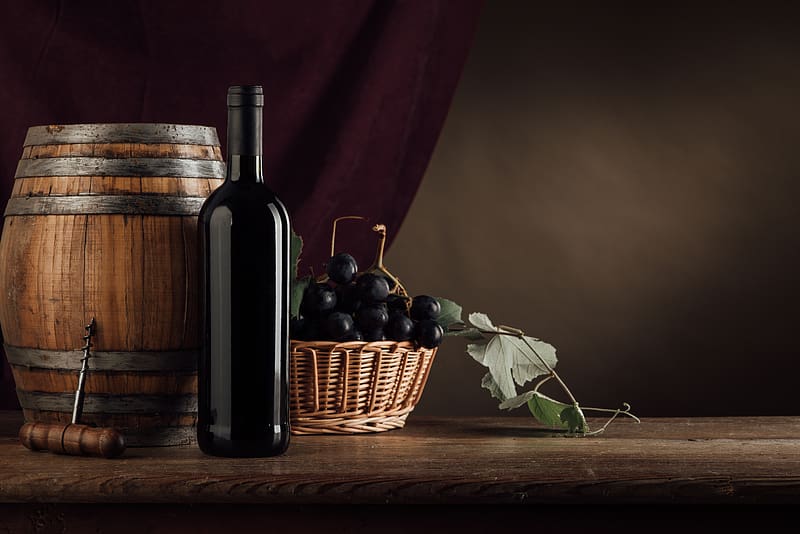 Food, Grapes, Still Life, Bottle, Barrel, Wine, HD wallpaper