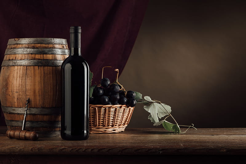Food, Still Life, Barrel, Bottle, Grapes, Wine, HD wallpaper