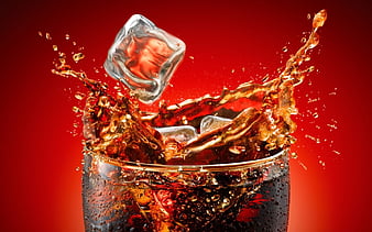 Coca-Cola, splashes, ice, carbonated drink, HD wallpaper