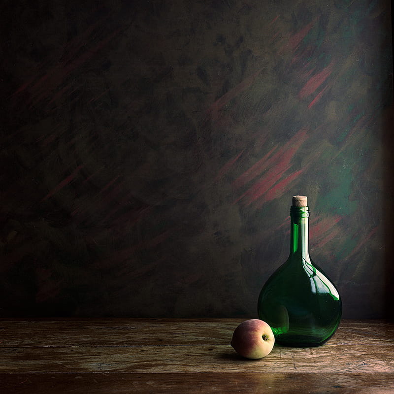 minimalism, still life, bottles, fruit, HD phone wallpaper