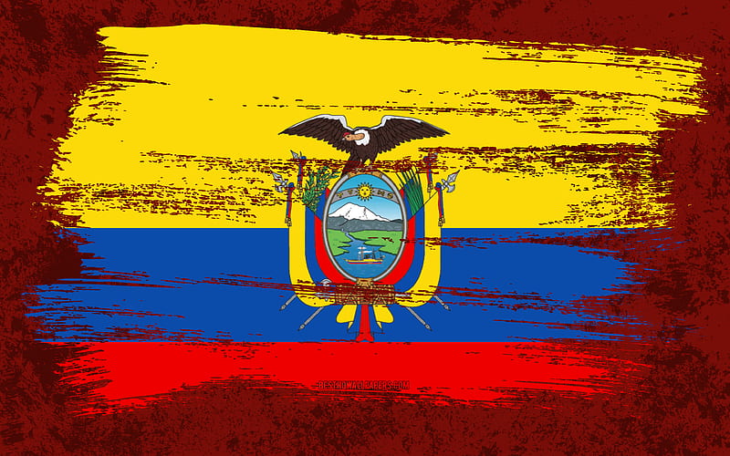 Flag of Ecuador, grunge flags, South American countries, national symbols, brush stroke, Ecuadorian flag, grunge art, Ecuador flag, South America, Ecuador, HD wallpaper