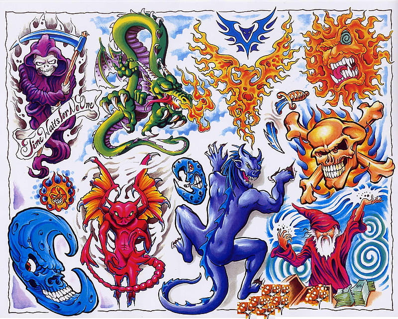Download Japanese Dragon Tattoo Illustration Art Wallpaper | Wallpapers.com