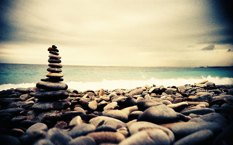 Rock Stack on the beach - Beautiful Lomo Snapshots, HD wallpaper