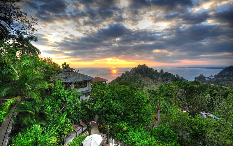 sea, sunset, jungle, coat, Costa Rica, HD wallpaper