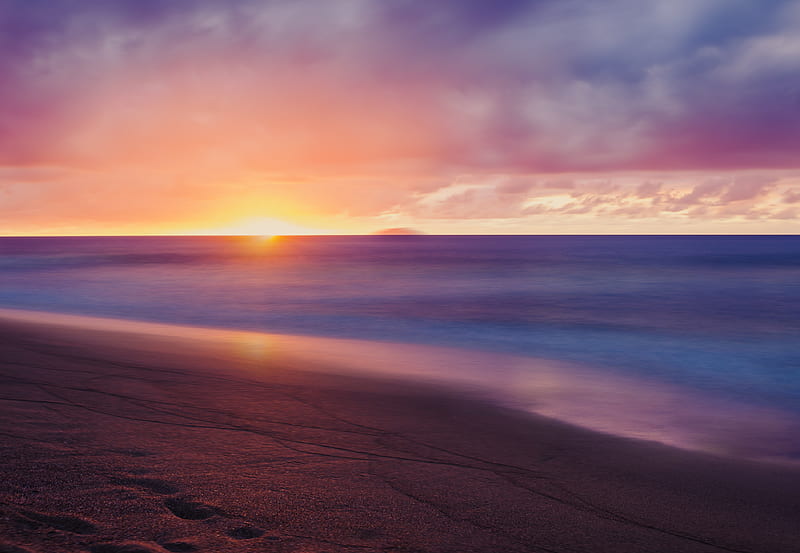 Colorful Sunset Beach , sunset, beach, nature, HD wallpaper
