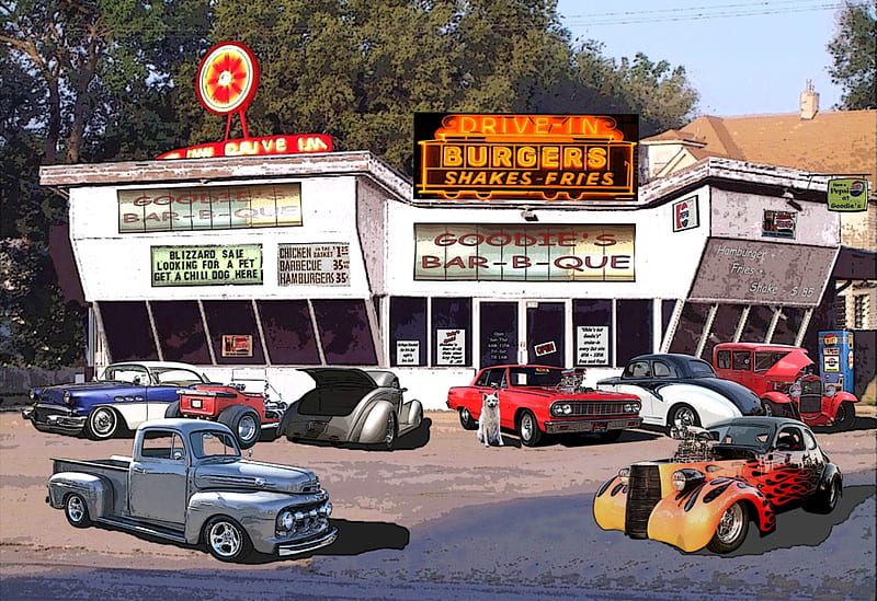 Cruisin' Goodies Burger Joint #2, goodies, cruisin, pick up, ford, hot rods, burger joint, HD wallpaper