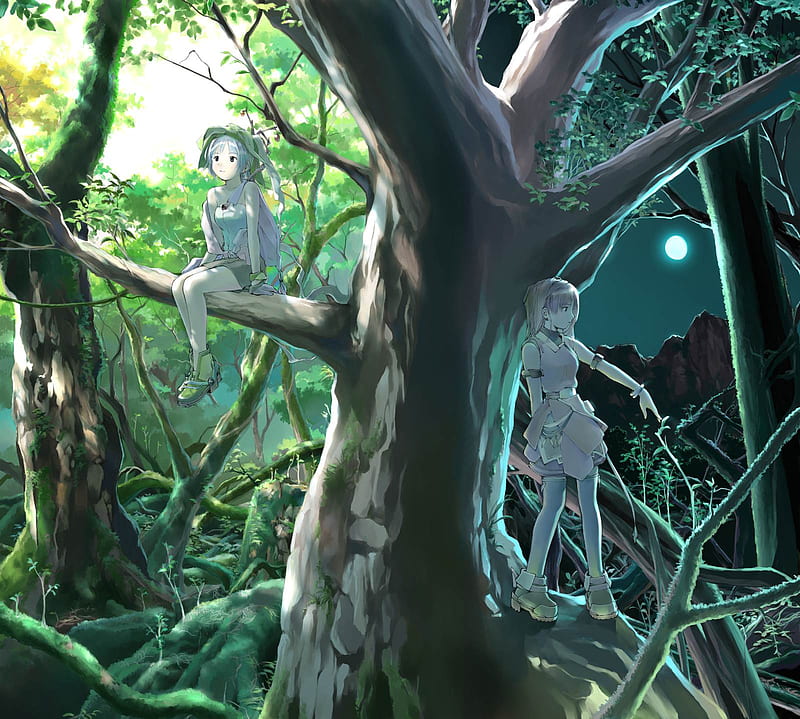 Tree, day, anime, night, HD wallpaper | Peakpx